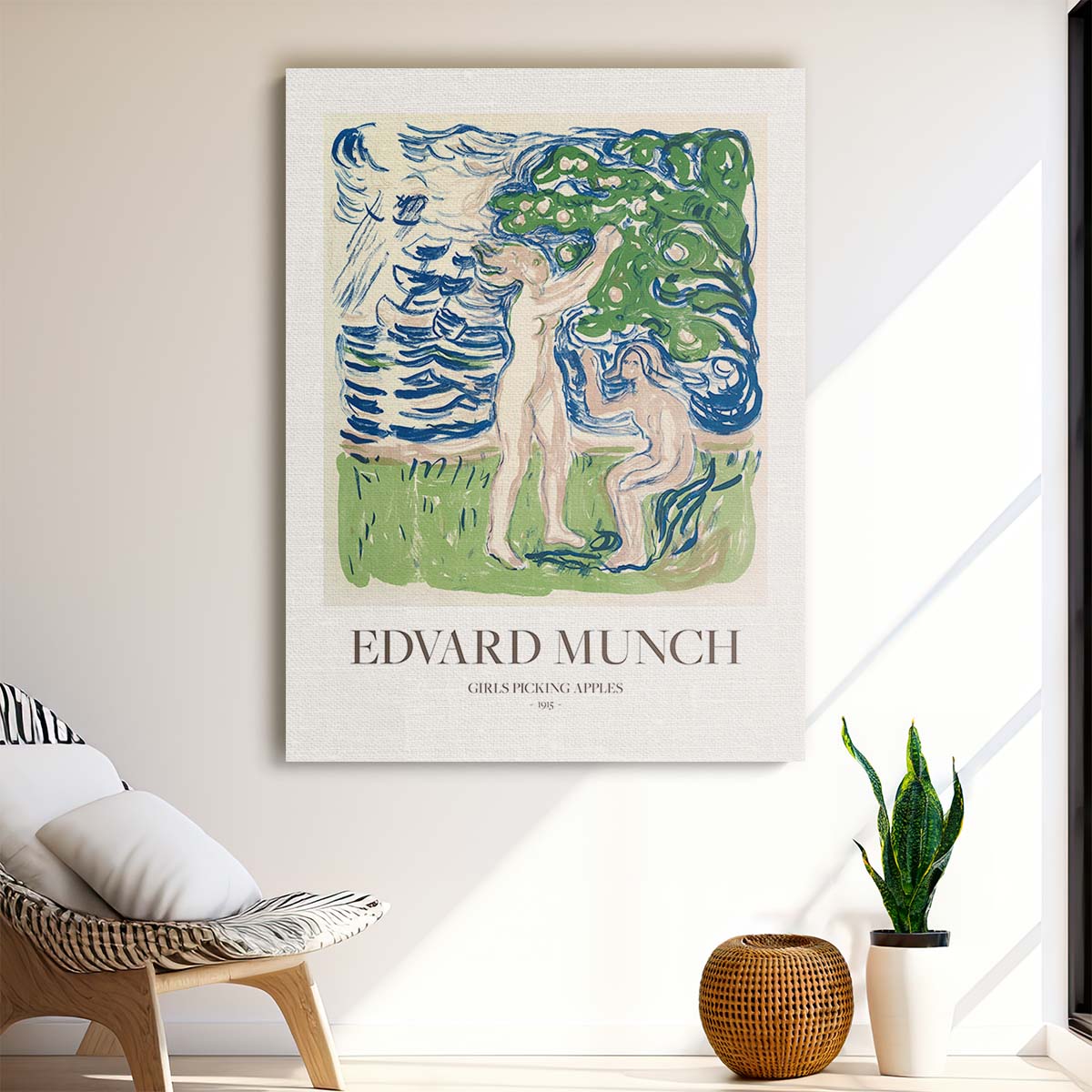 Edvard Munch's 1915 Acrylic Girls Picking Apples Painting Poster by Luxuriance Designs, made in USA