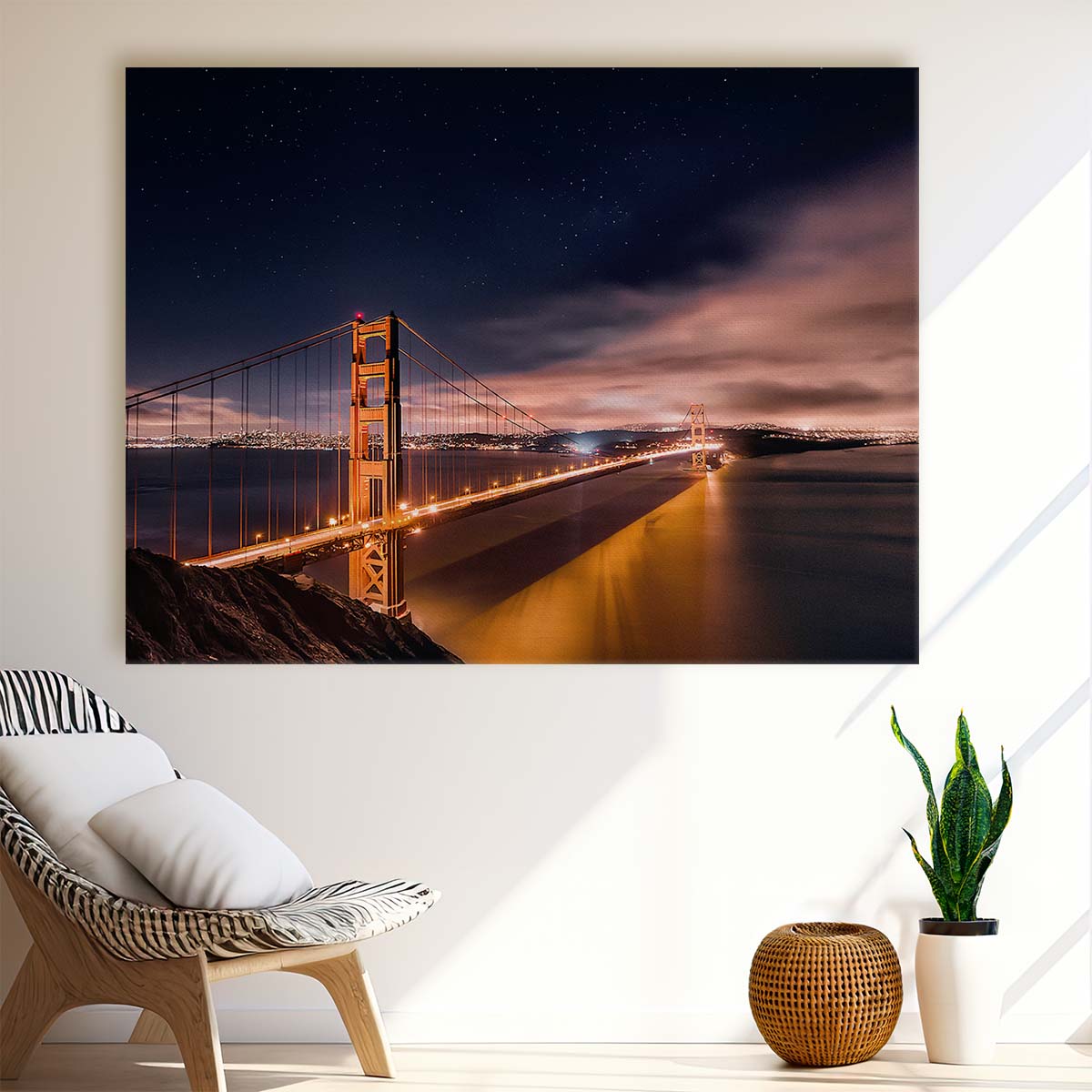 Iconic Golden Gate Bridge San Francisco Night Wall Art by Luxuriance Designs. Made in USA.