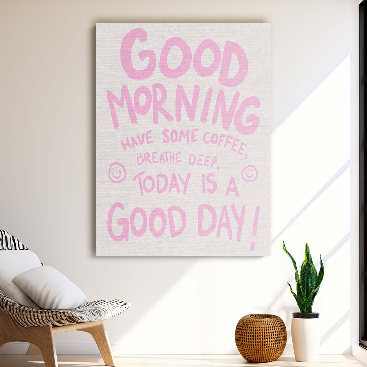 Good Morning Inspirational Quote Illustration with Bright Sunrise by Luxuriance Designs, made in USA