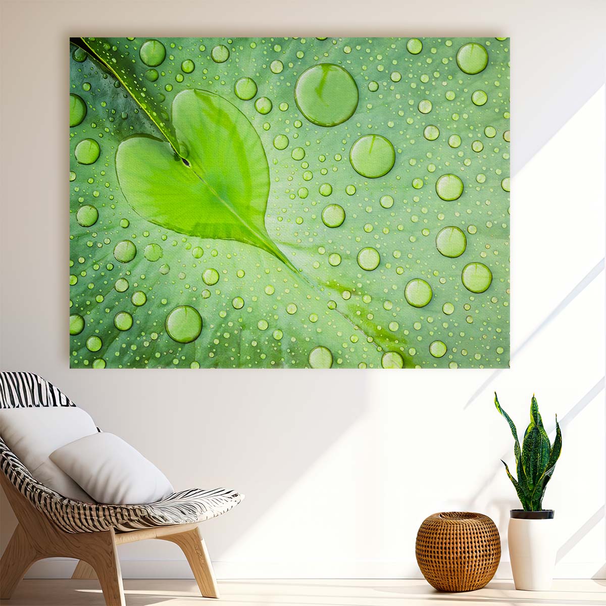 Romantic Green Leaf Heart & Water Droplets Wall Art by Luxuriance Designs. Made in USA.