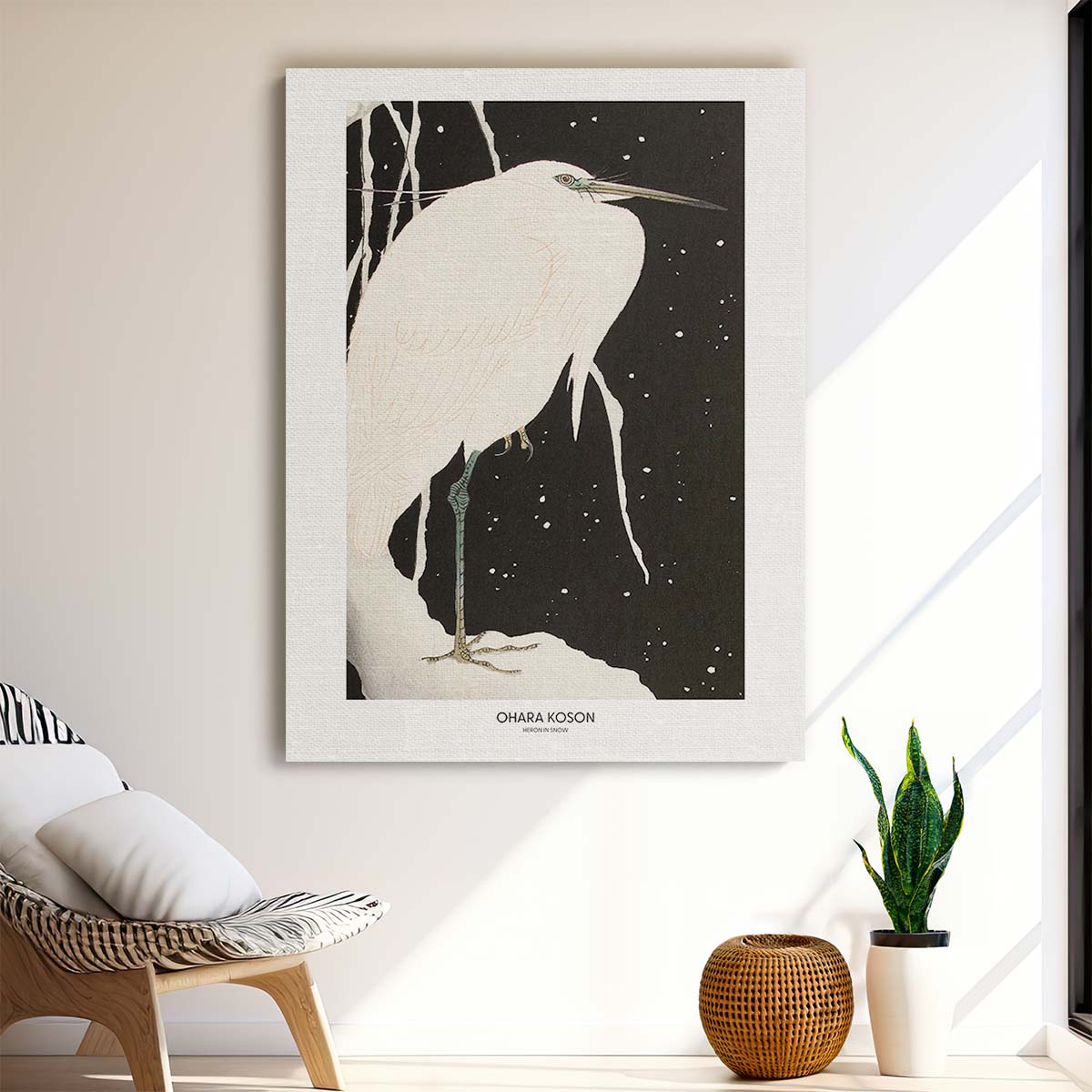 Ohara Koson's Vintage Japanese Heron in Snow Illustration Art by Luxuriance Designs, made in USA