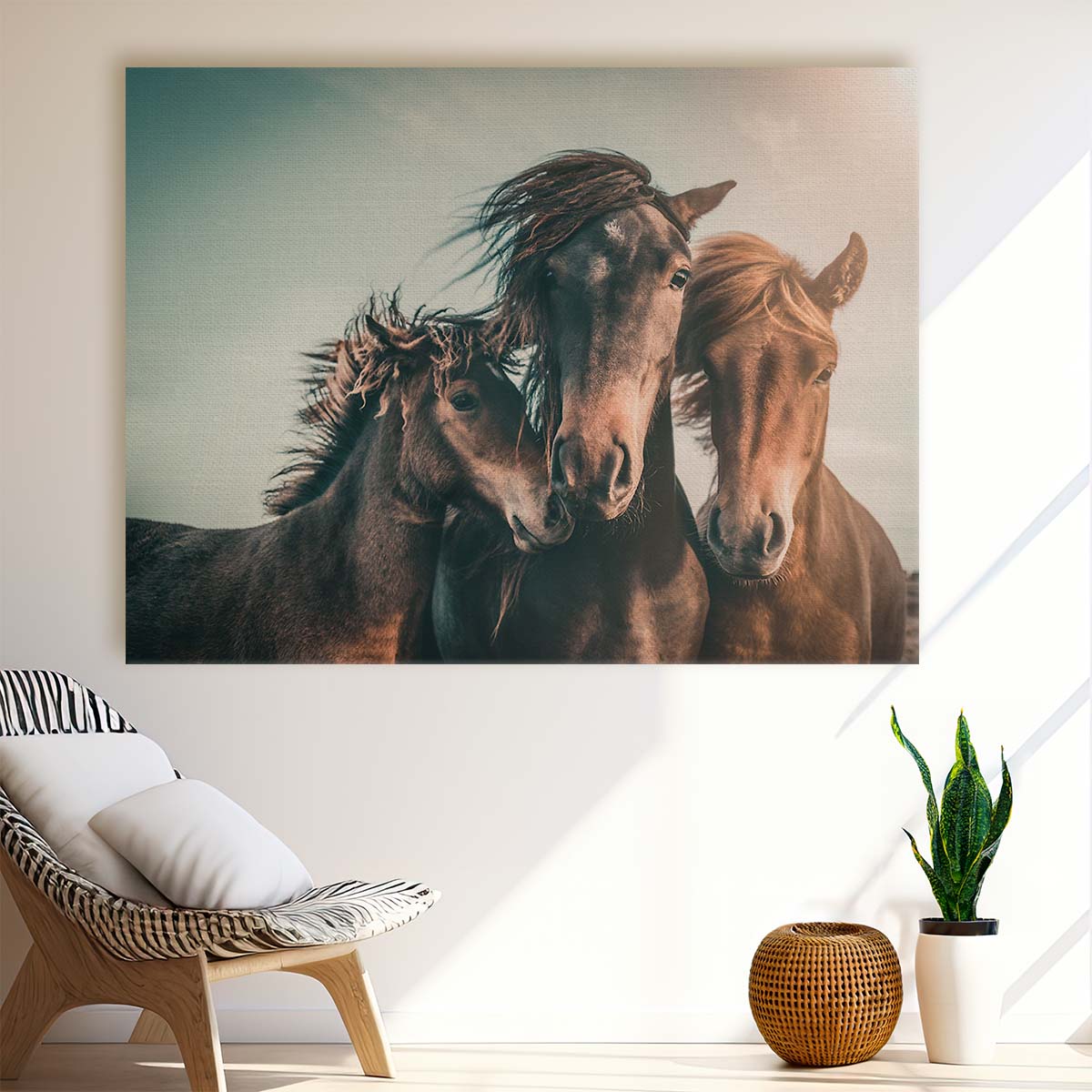 Icelandic Horse Family Sunset Seascape Wall Art by Luxuriance Designs. Made in USA.