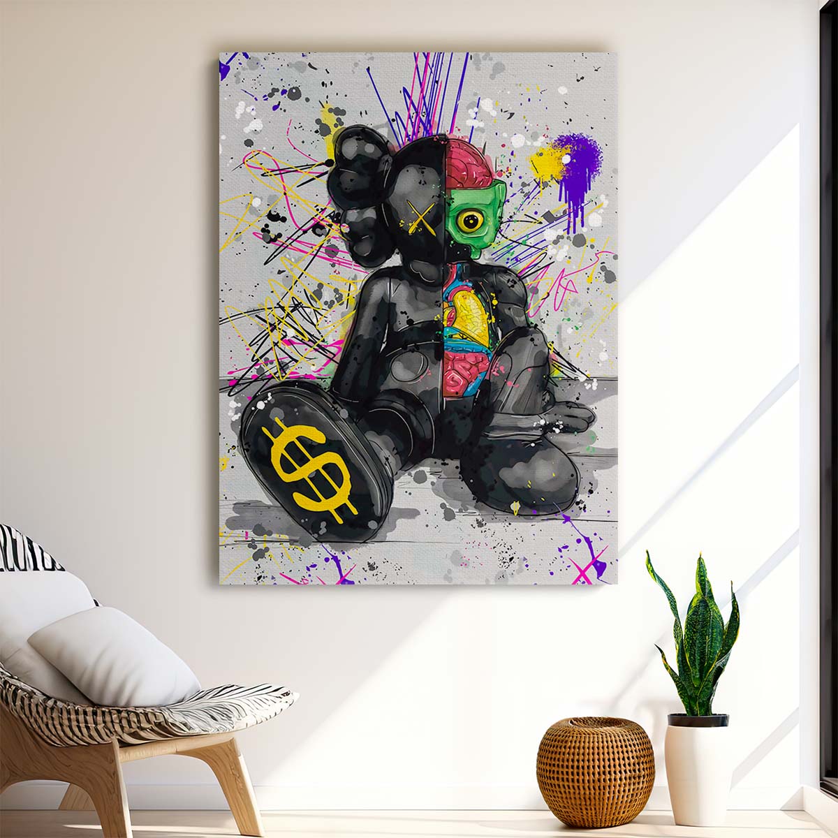 Hypebeast Black Kaws Graffiti Murakami Wall Art by Luxuriance Designs. Made in USA.