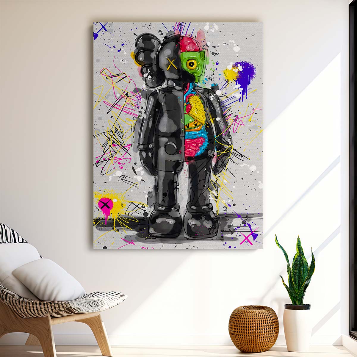 Hypebeast Standing Black Kaws Graffiti Murakami Style Wall Art by Luxuriance Designs. Made in USA.