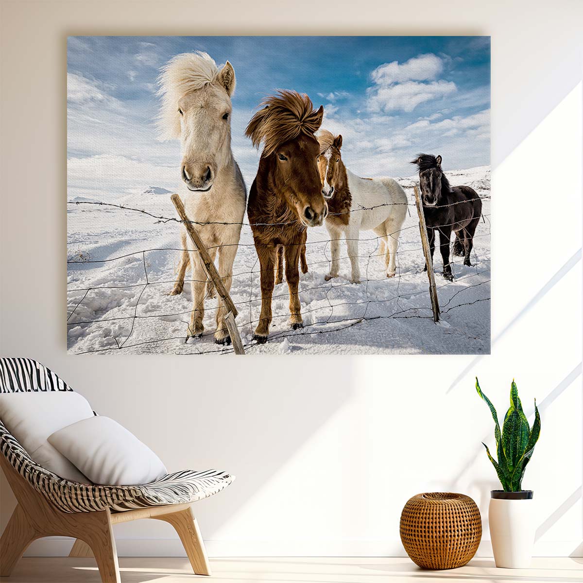 Icelandic Horses in Snowy Landscape Wall Art by Luxuriance Designs. Made in USA.