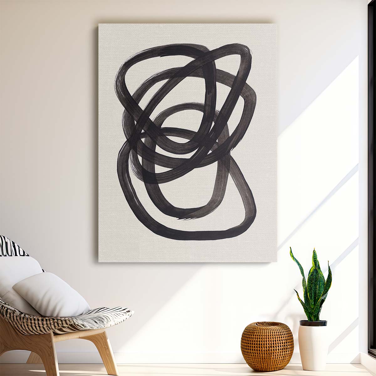 Abstract Geometric Illustration Ink Spiral Black Rings Poster by Luxuriance Designs, made in USA