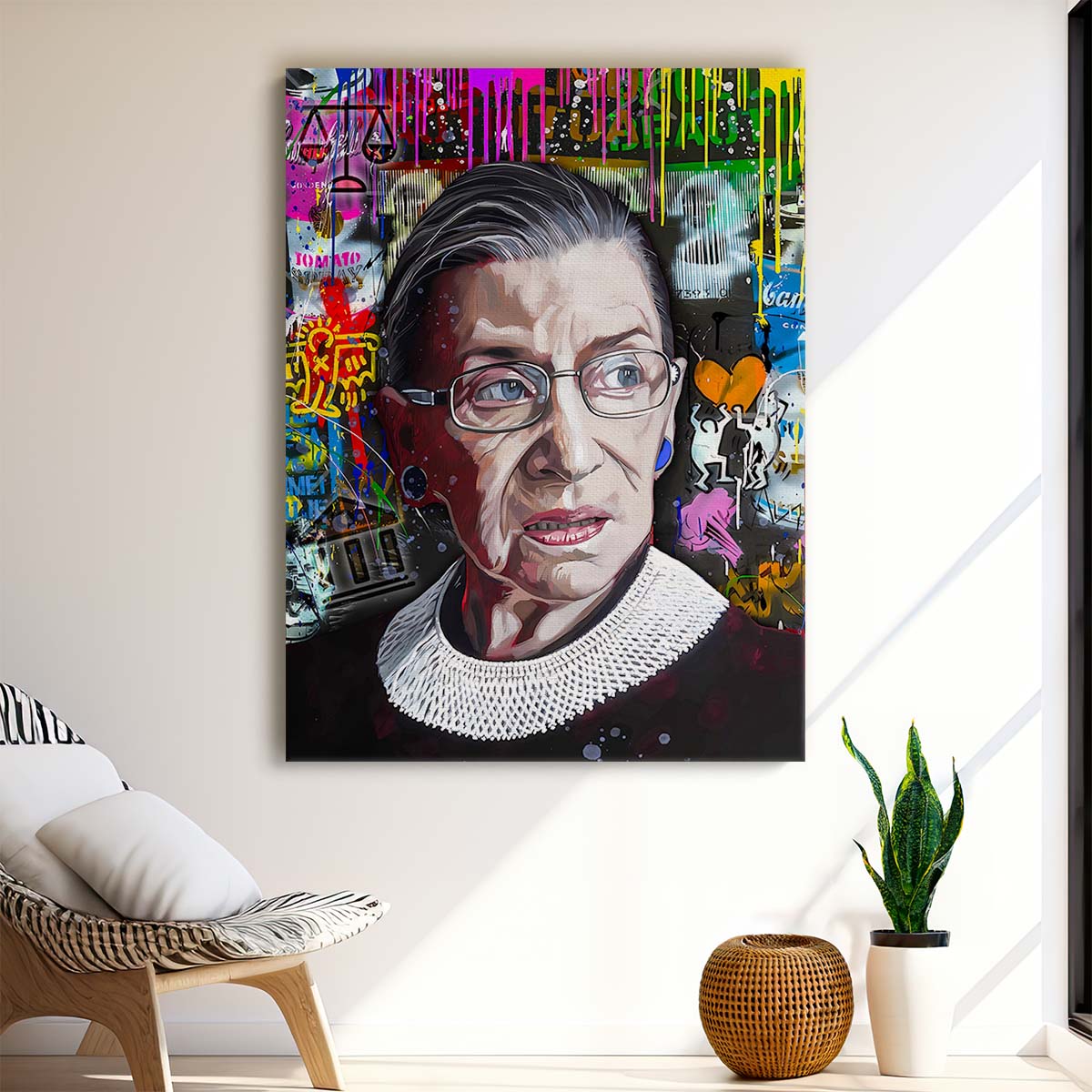 Justice Ruth Bader Ginsburg Portrait Graffiti Wall Art by Luxuriance Designs. Made in USA.