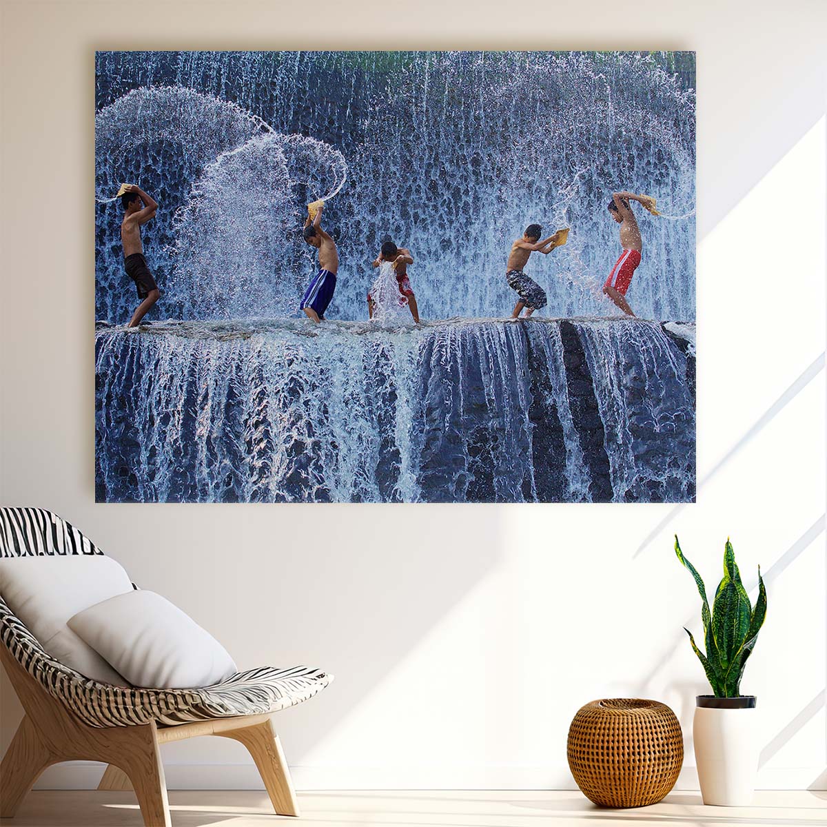 Indonesian Kids Joyful Water Play Action Wall Art by Luxuriance Designs. Made in USA.