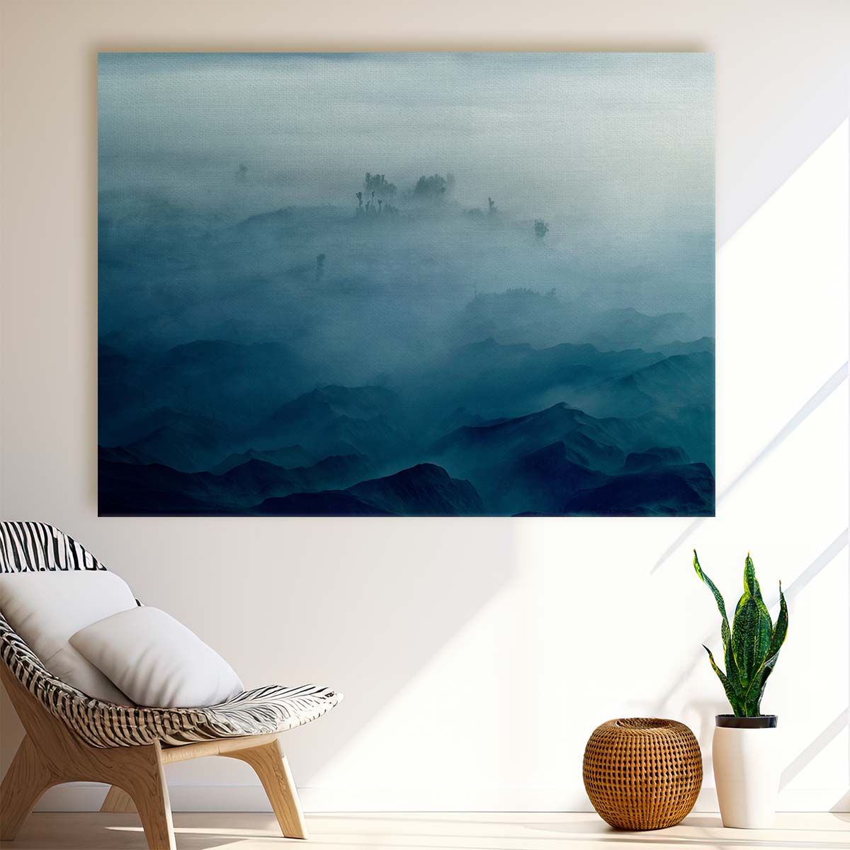 Misty Bromo Volcano Landscape Layers Wall Art by Luxuriance Designs. Made in USA.