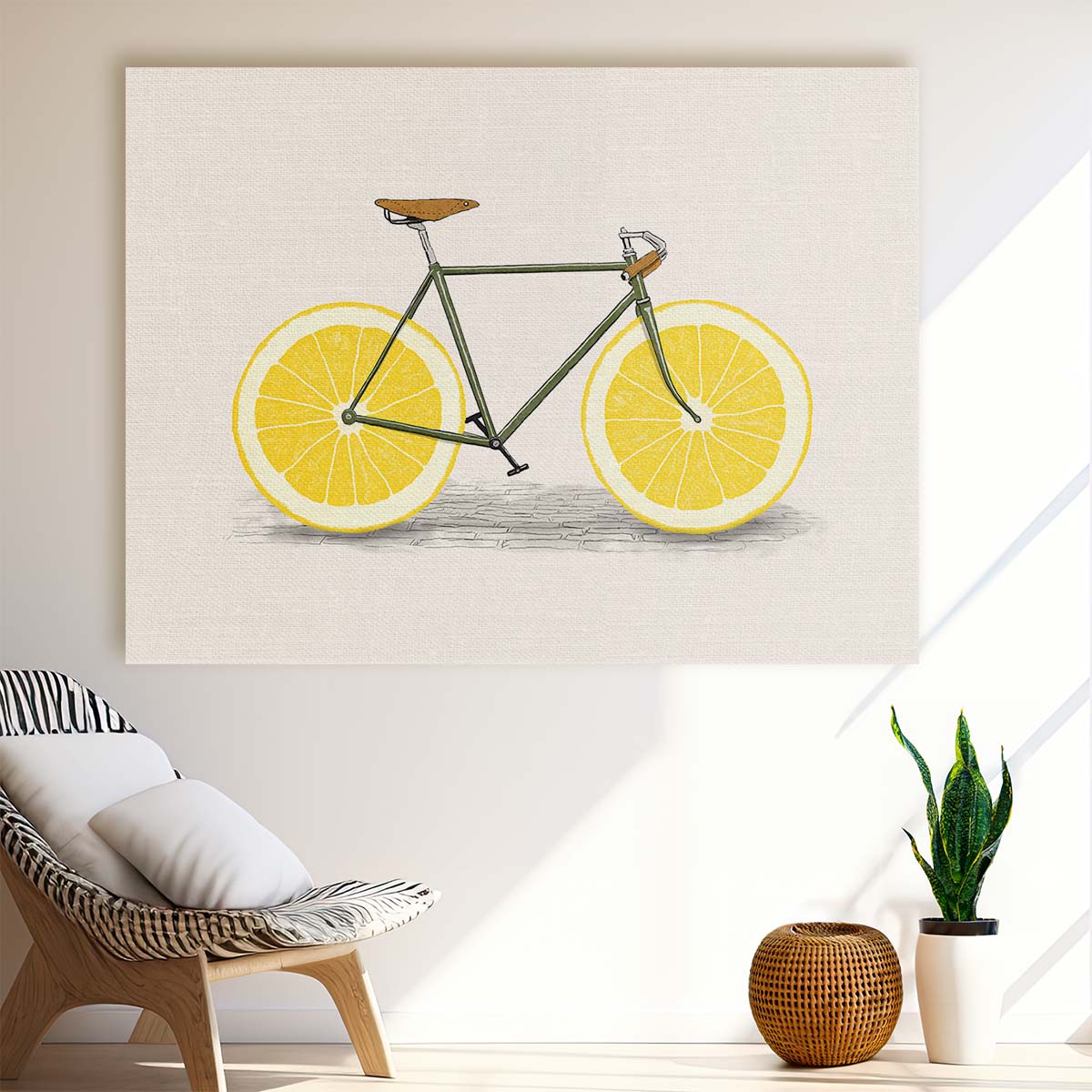 Colorful Lemon Bicycle Illustration Citrus Cycle Art Wall Art