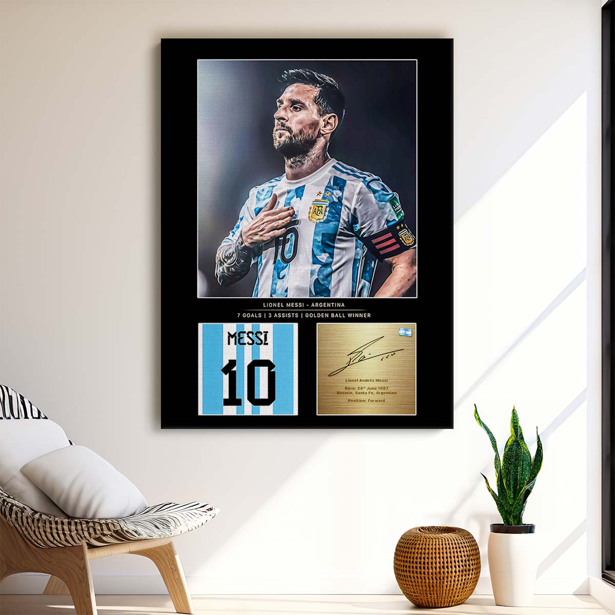 Leo Messi Golden Ball World Cup Signature Wall Art by Luxuriance Designs. Made in USA.