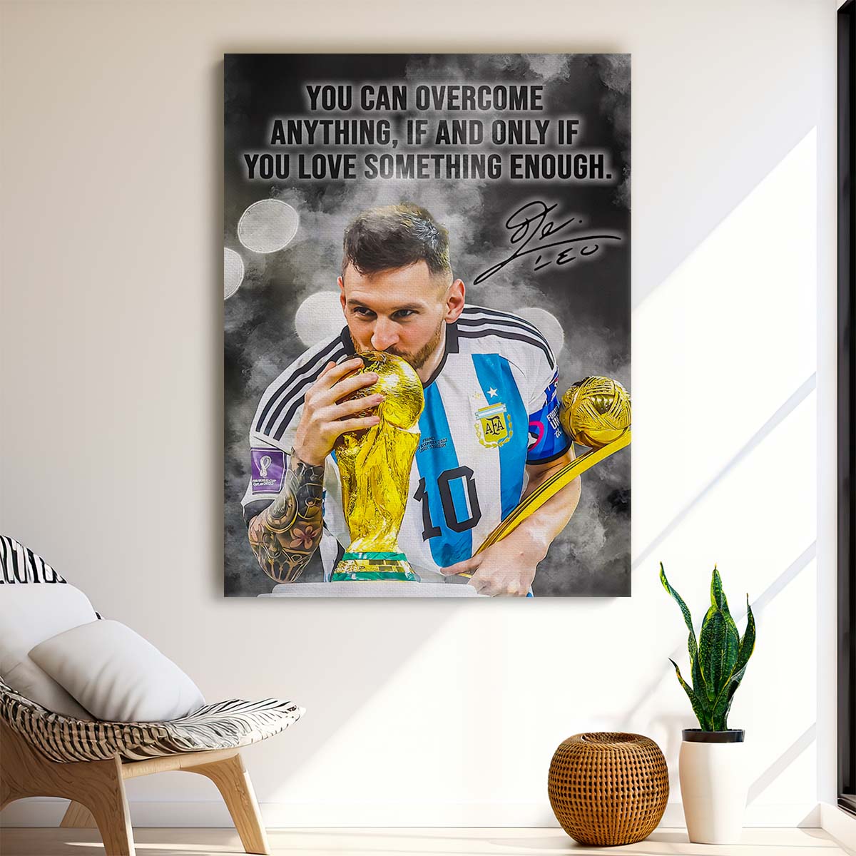 Leo Messi World Cup Overcome Anything Wall Art by Luxuriance Designs. Made in USA.