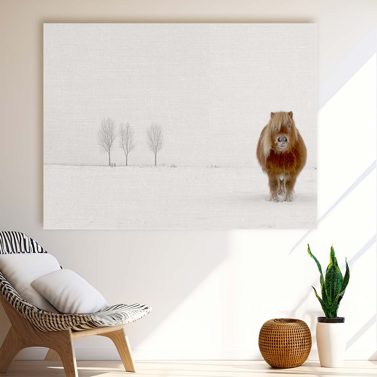 Solitary Pony in Snowy Landscape Wall Art by Luxuriance Designs. Made in USA.