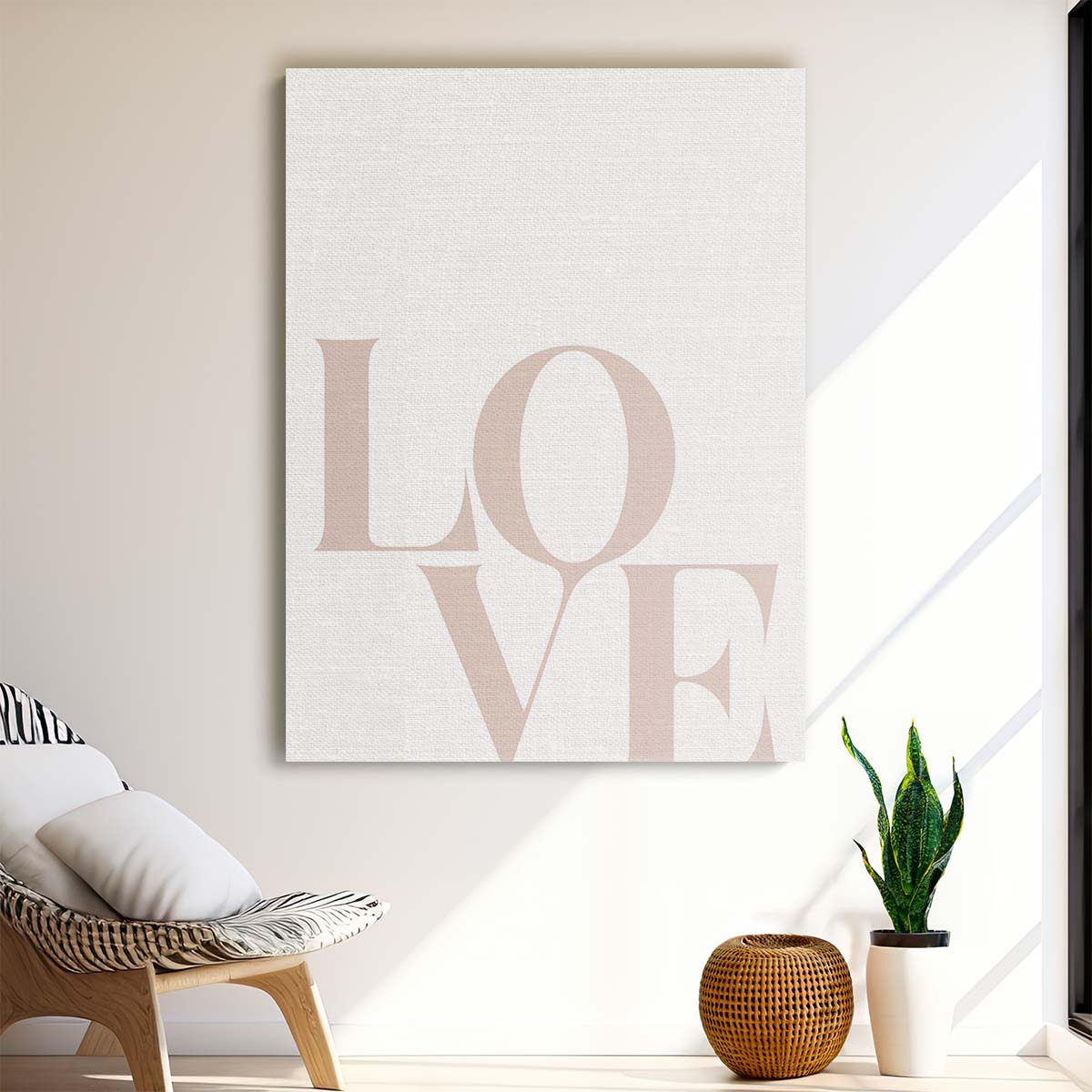 Love Beige Illustration Artwork with Quote on Bright Background by Luxuriance Designs, made in USA