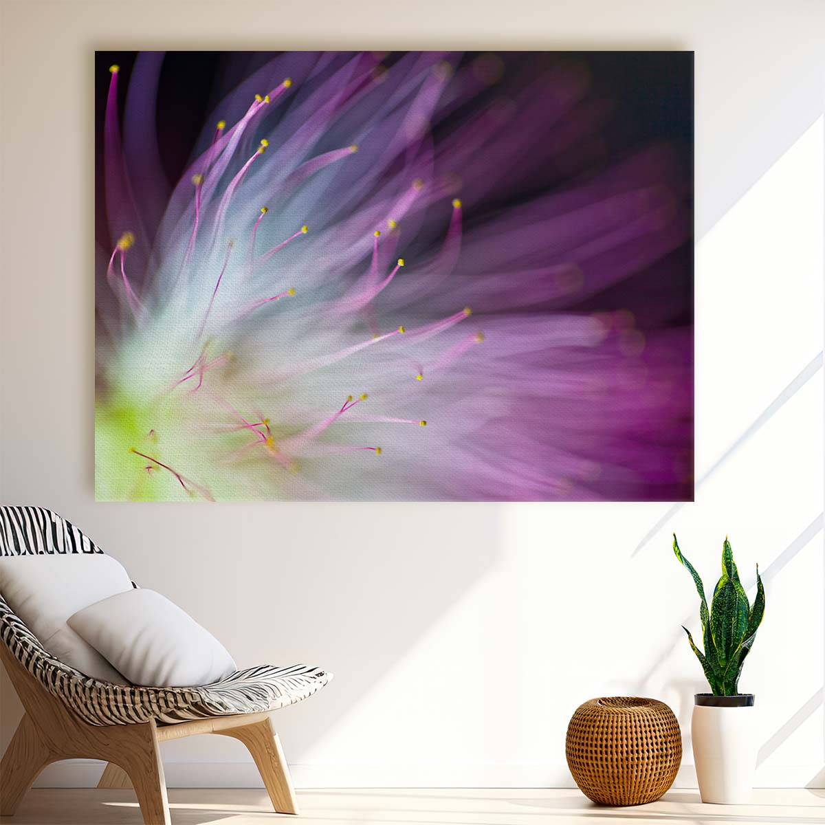 Abstract Purple Albizia Macro Floral Explosion Wall Art by Luxuriance Designs. Made in USA.