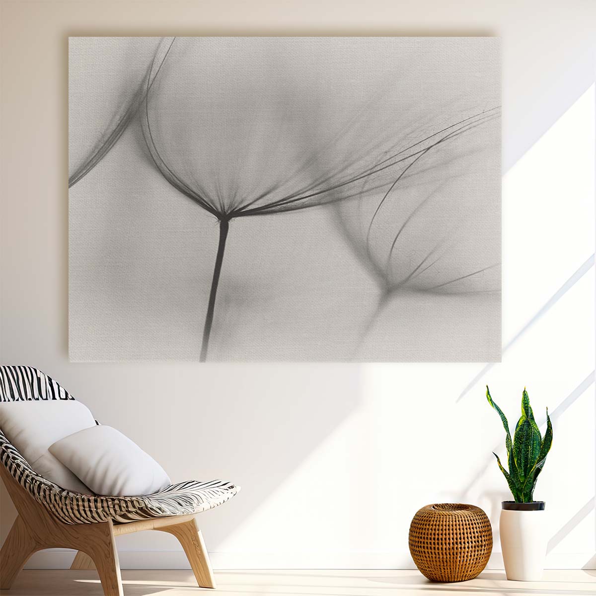 Serene Minimalist Dandelion Macro Wall Art by Luxuriance Designs. Made in USA.