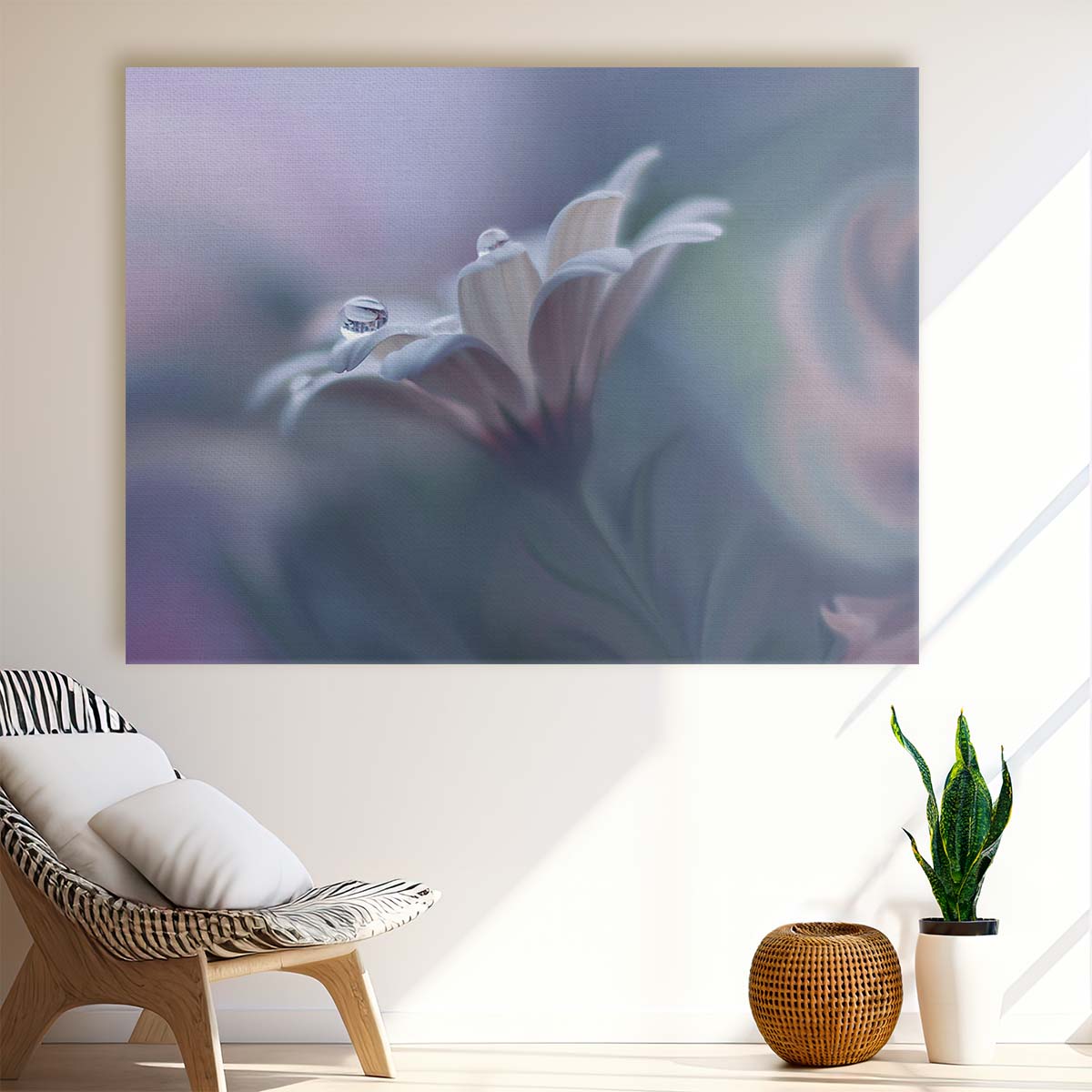 Delicate Floral Dewdrops Macro Pastel Wall Art by Luxuriance Designs. Made in USA.