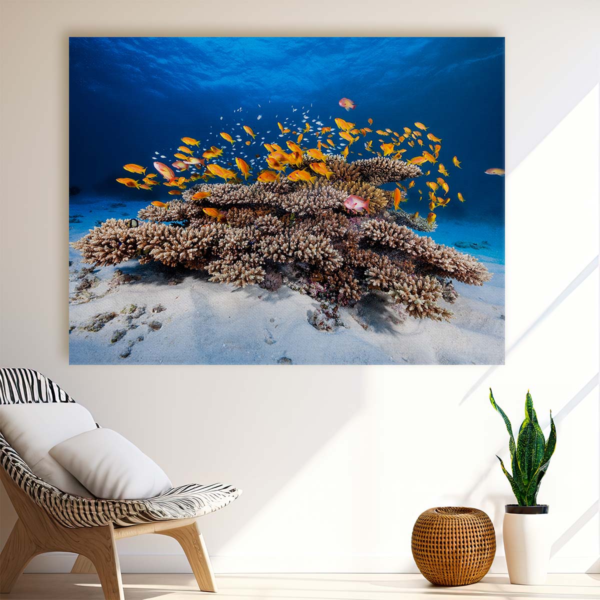 Vibrant Underwater Coral Reef & Fish Landscape Wall Art by Luxuriance Designs. Made in USA.