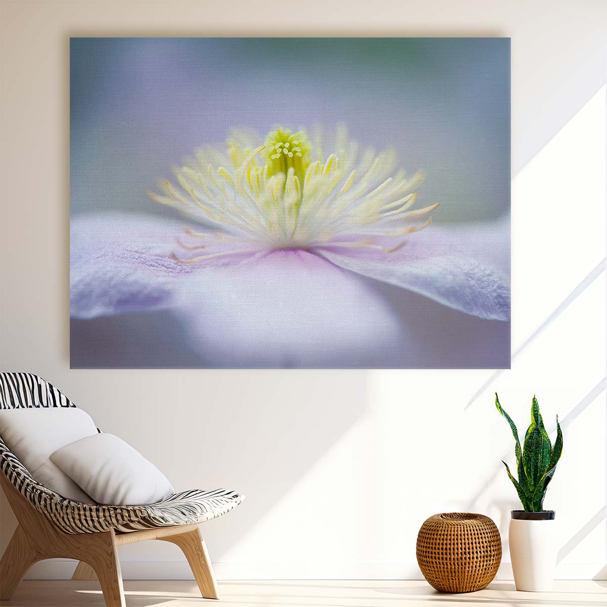 Delicate Pink Mayleen Clematis Macro Floral Wall Art by Luxuriance Designs. Made in USA.