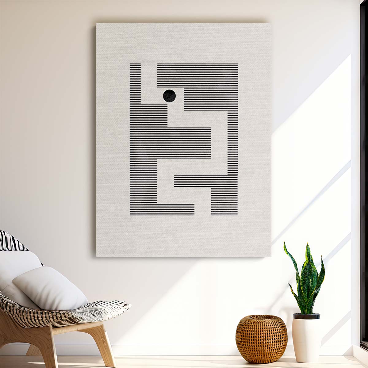 Abstract Geometric Maze Illustration, Gray & Black Line Art Drawing by Luxuriance Designs, made in USA