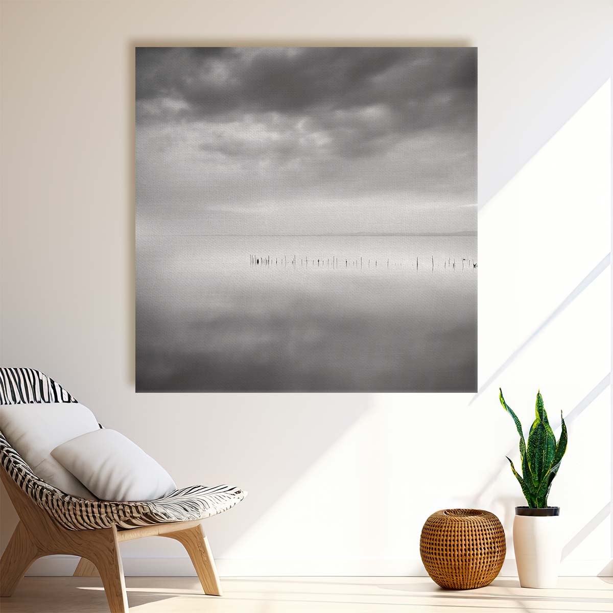 Monochrome Minimalist Lake & Sky Landscape Wall Art Photography by Luxuriance Designs. Made in USA.