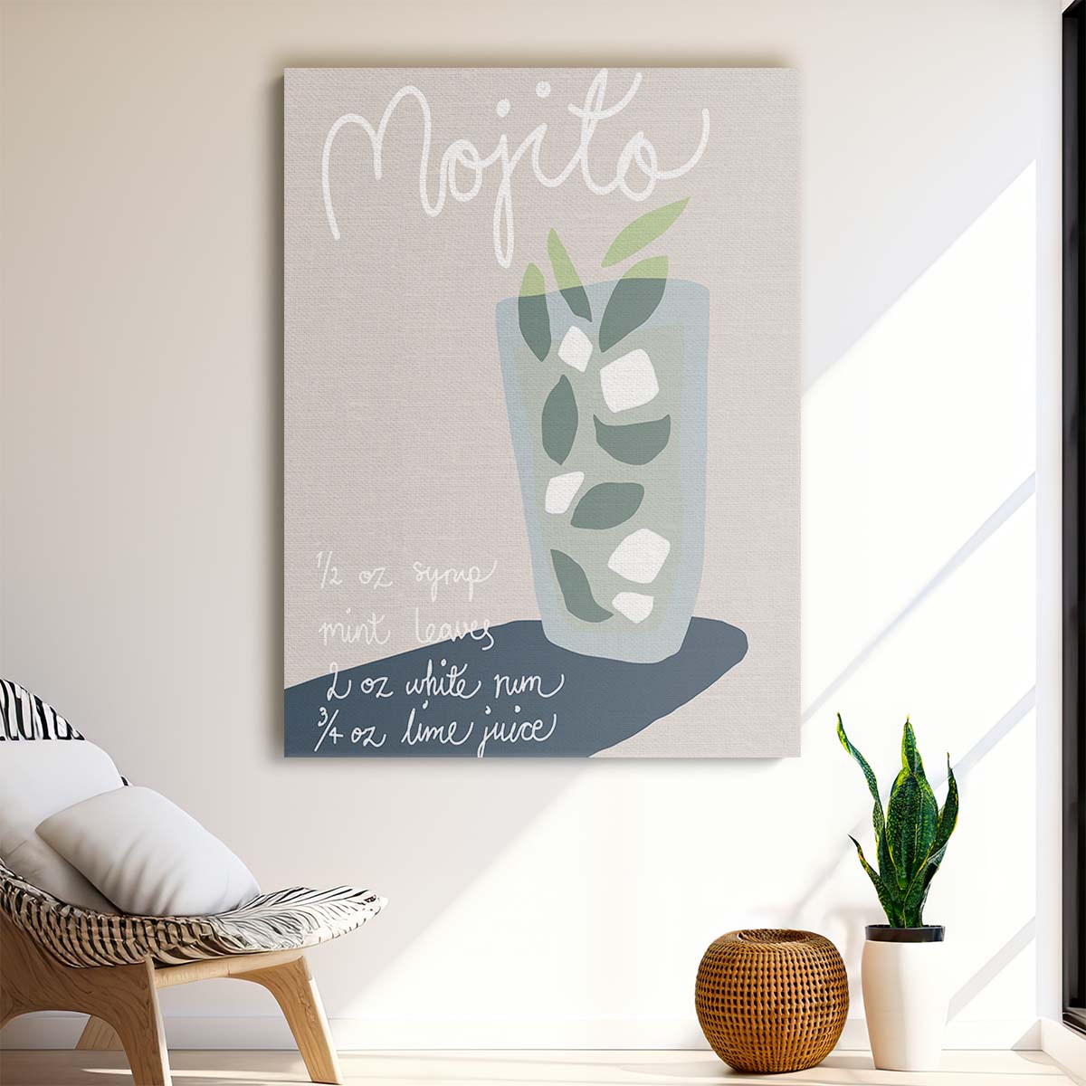 Creative Mojito Cocktail Recipe Kitchen Bar Illustration Wall Art by Luxuriance Designs, made in USA