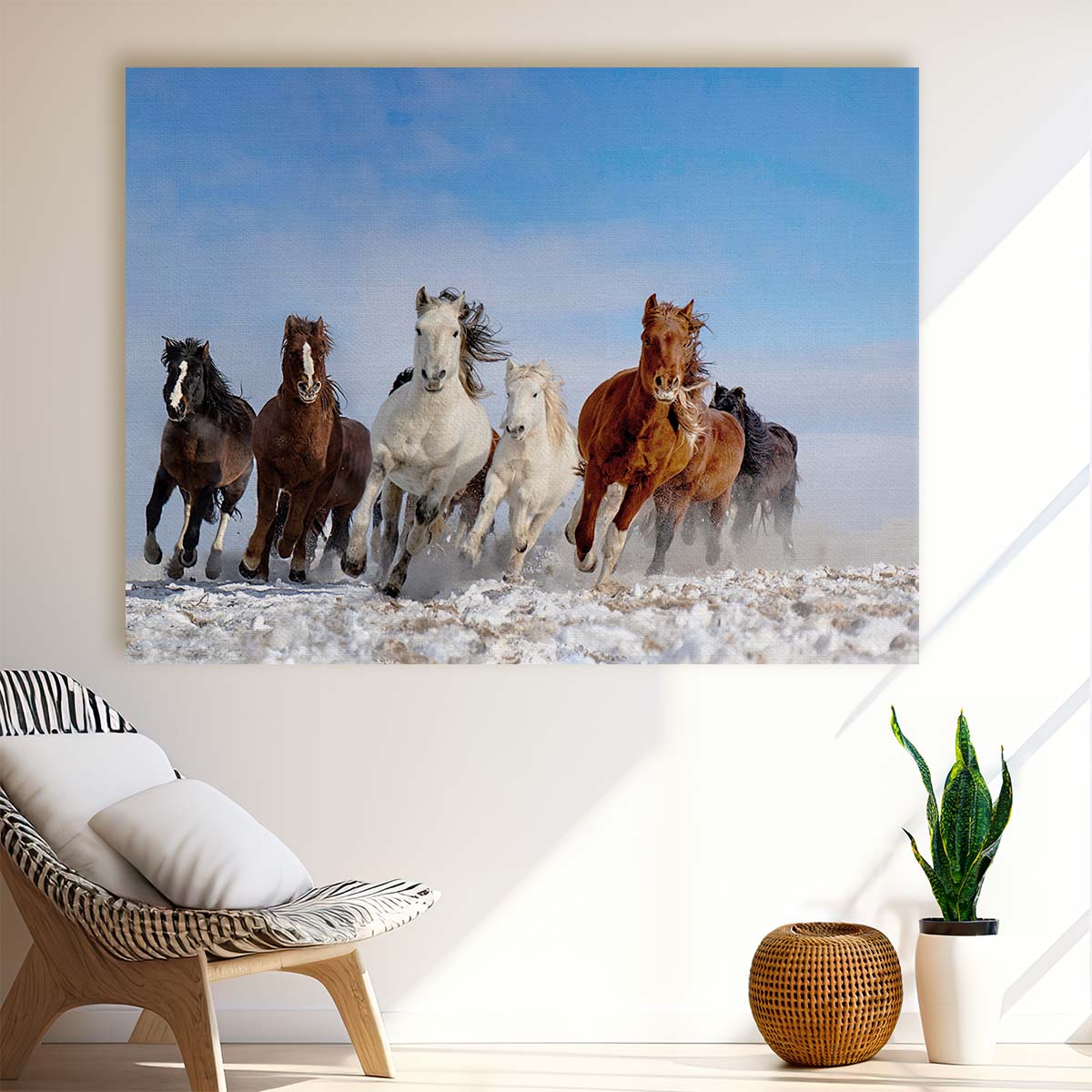 Gallop Through Snow Mongolian Horses Wall Art by Luxuriance Designs. Made in USA.