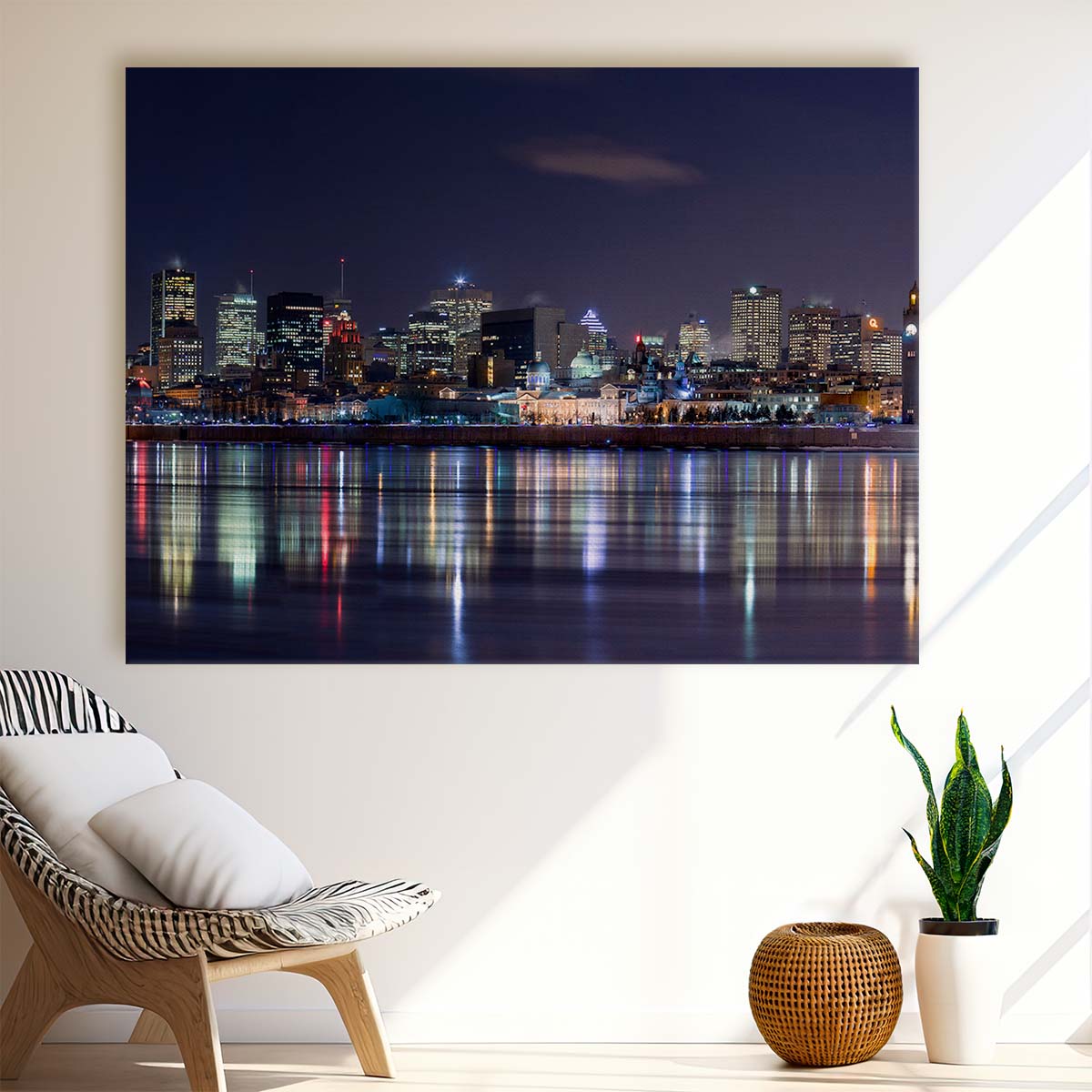 Montreal Skyline & Full Moon Reflection Wall Art by Luxuriance Designs. Made in USA.