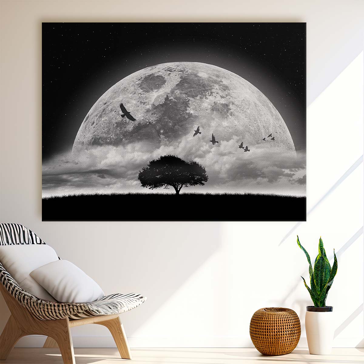 Surreal Moonlit Sky & Birds Montage Wall Art by Luxuriance Designs. Made in USA.