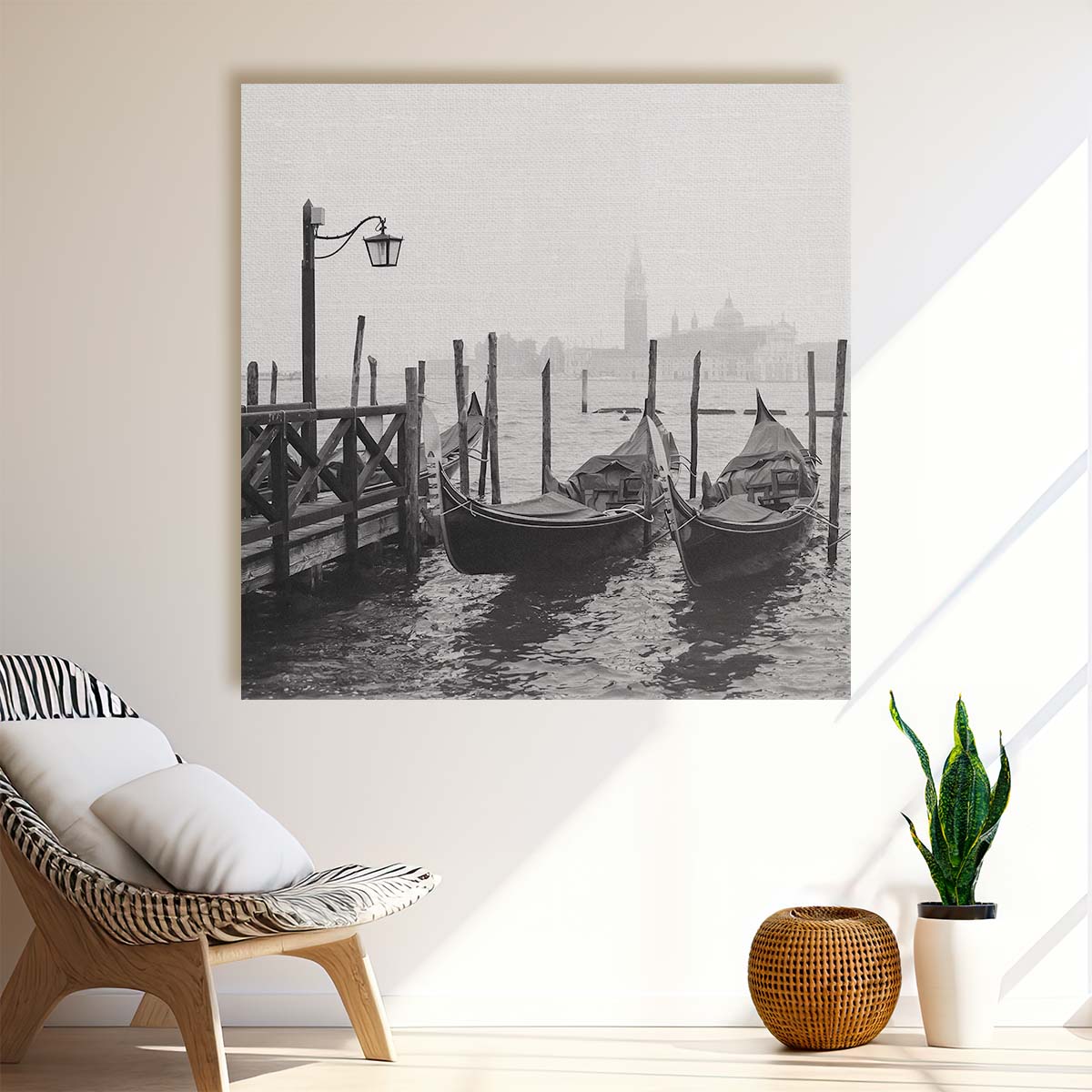 Iconic Venice Sunrise Black & White Photography Wall Art by Luxuriance Designs. Made in USA.