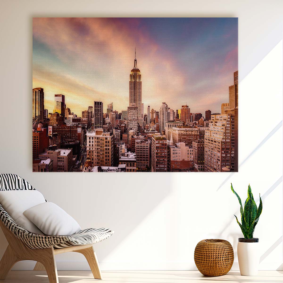 Empire State Sunset Skyline NYC Wall Art by Luxuriance Designs. Made in USA.