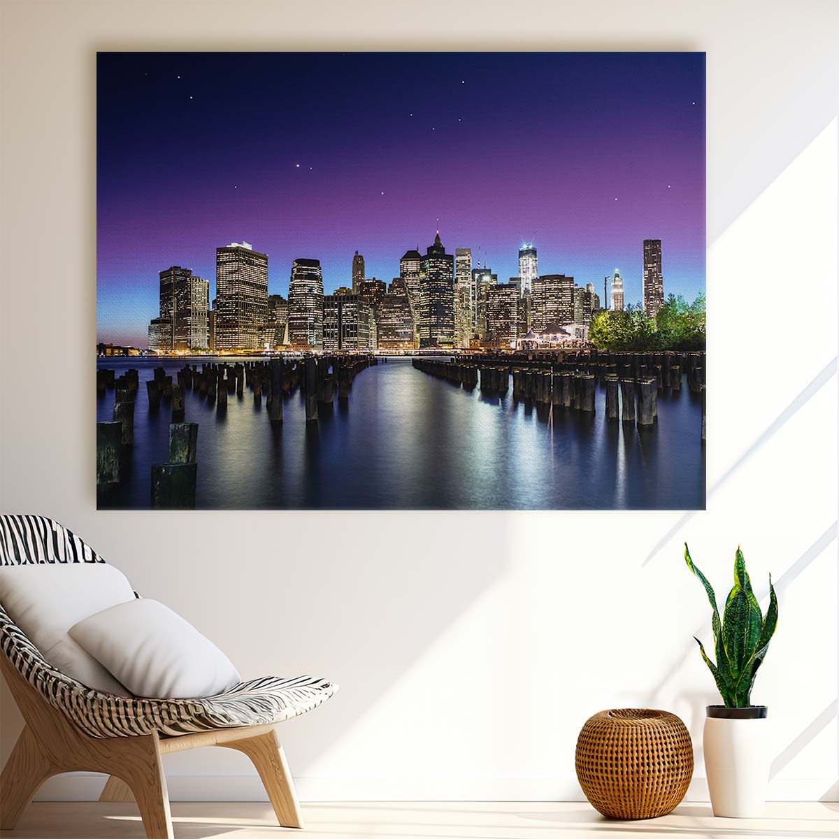 Manhattan Skyline at Night NYC Cityscape Wall Art by Luxuriance Designs. Made in USA.
