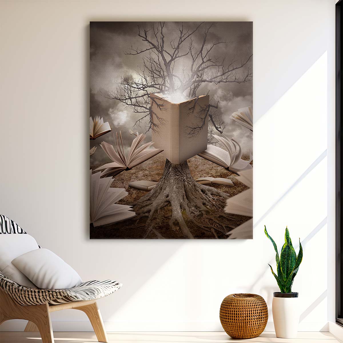 Surreal Old Tree Reading Book Photography Wall Art - Creative Edit by Luxuriance Designs, made in USA