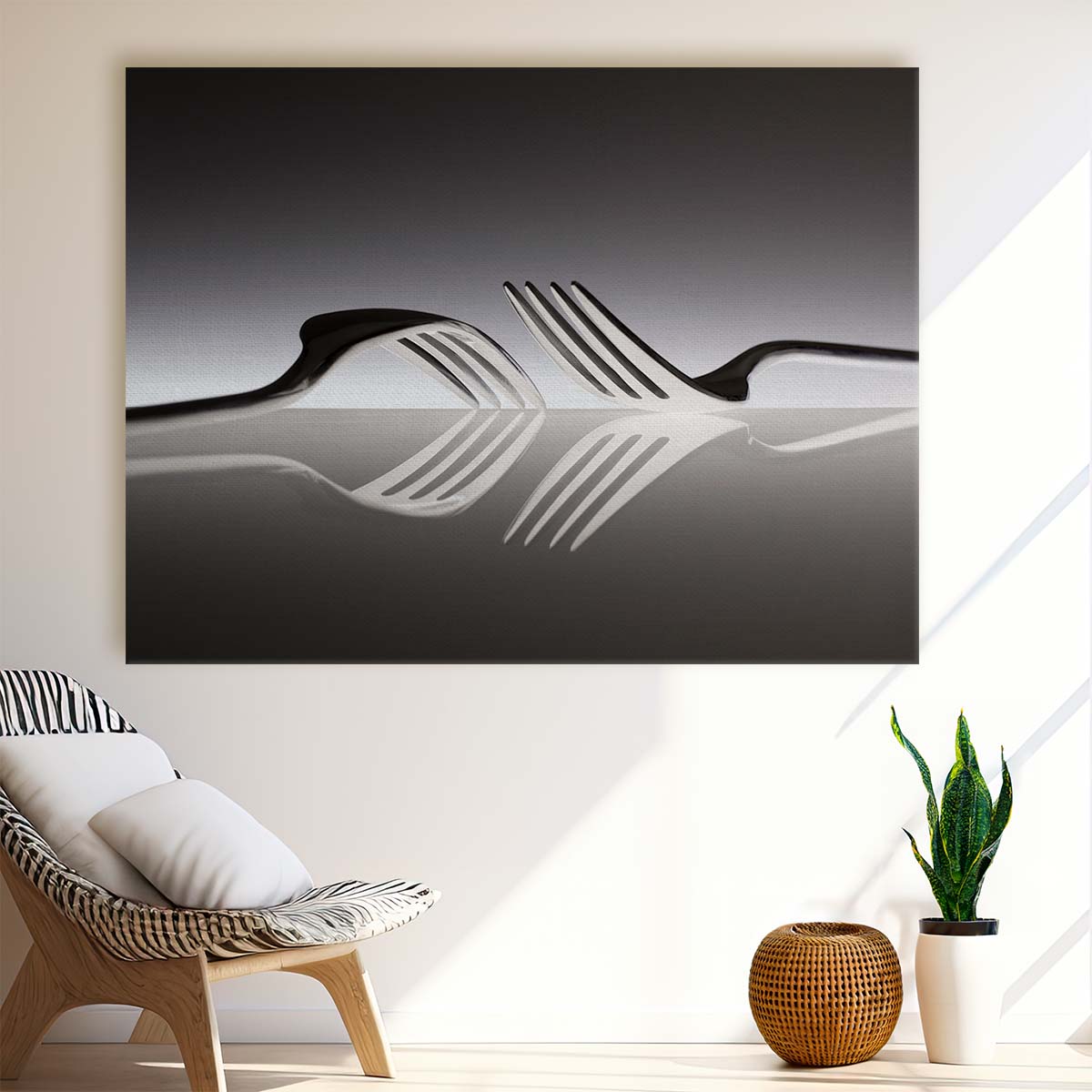 Monochrome Fork Reflection Abstract Kitchen Wall Art Wall Art