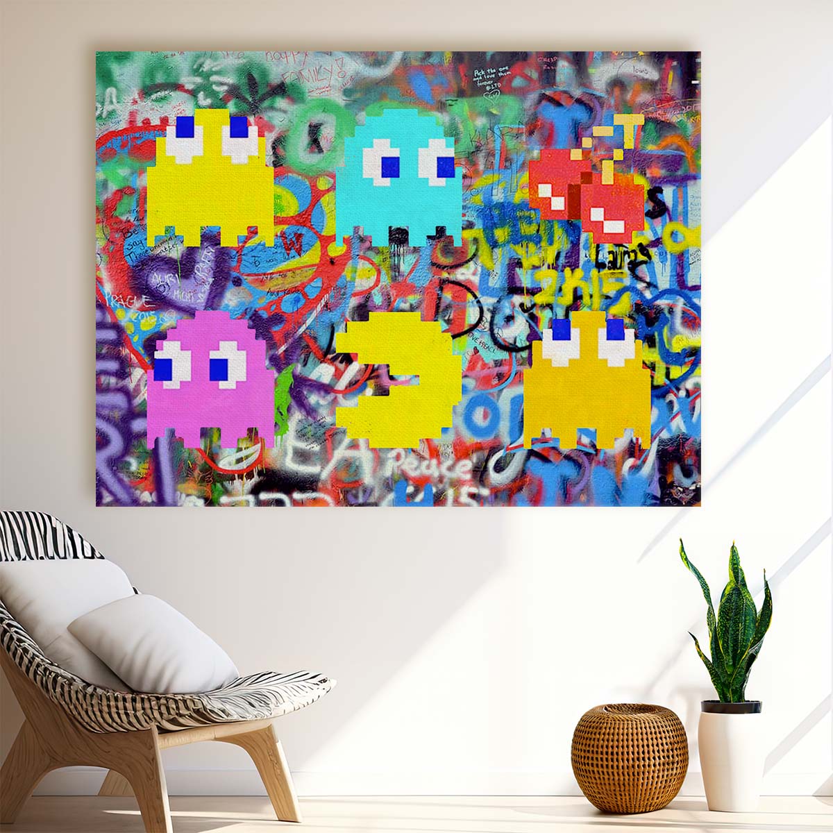 Pacman Graffiti Wall Art by Luxuriance Designs. Made in USA.