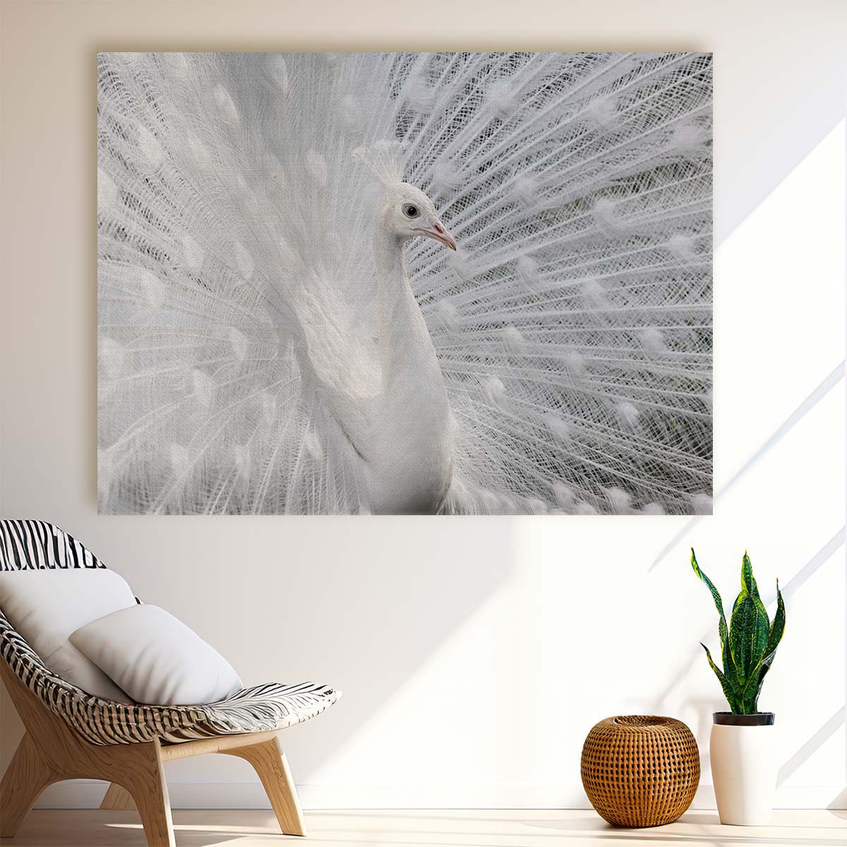 Majestic White Peacock Angel Wings Wildlife Wall Art by Luxuriance Designs. Made in USA.