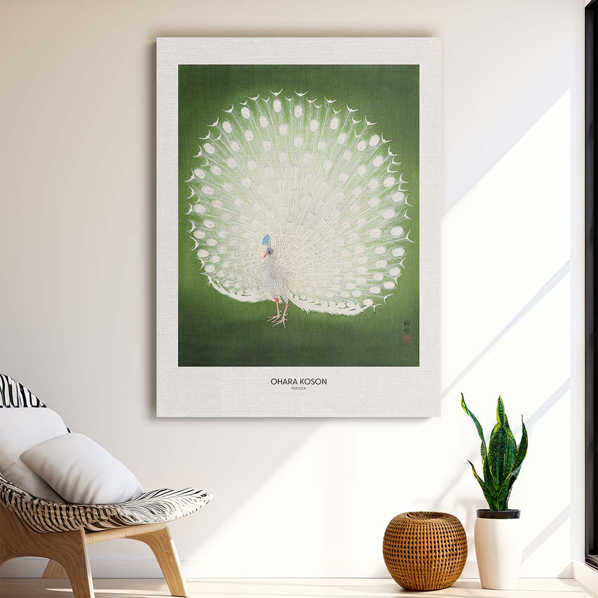 Ohara Koson's Vintage Peacock Illustration - Japandi Style Wall Art by Luxuriance Designs, made in USA