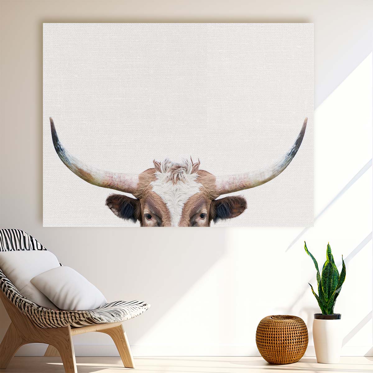 Longhorn Cow Portrait Bright Farm Animal Photography Wall Art