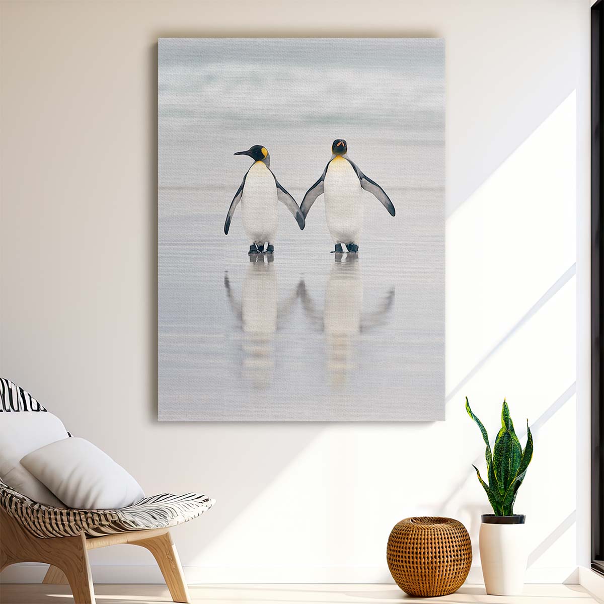 Romantic Penguin Couple Beach Photography, Wildlife Coastal Art by Luxuriance Designs, made in USA