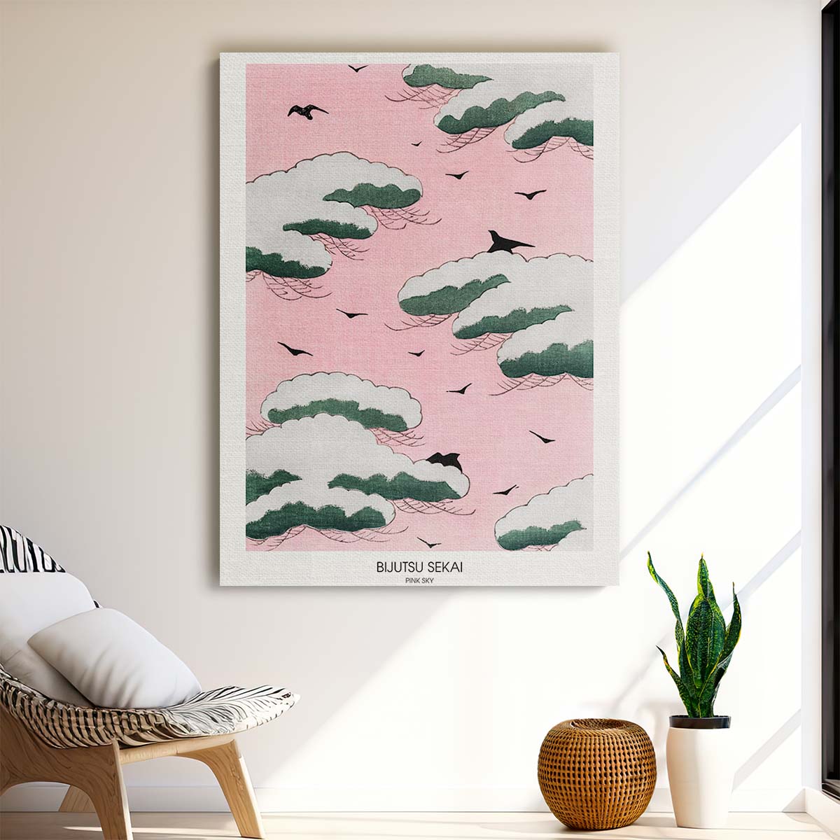 Vintage Pink Sky Illustration Poster by Bijutsu Sekai, Ukiyo-e Style by Luxuriance Designs, made in USA