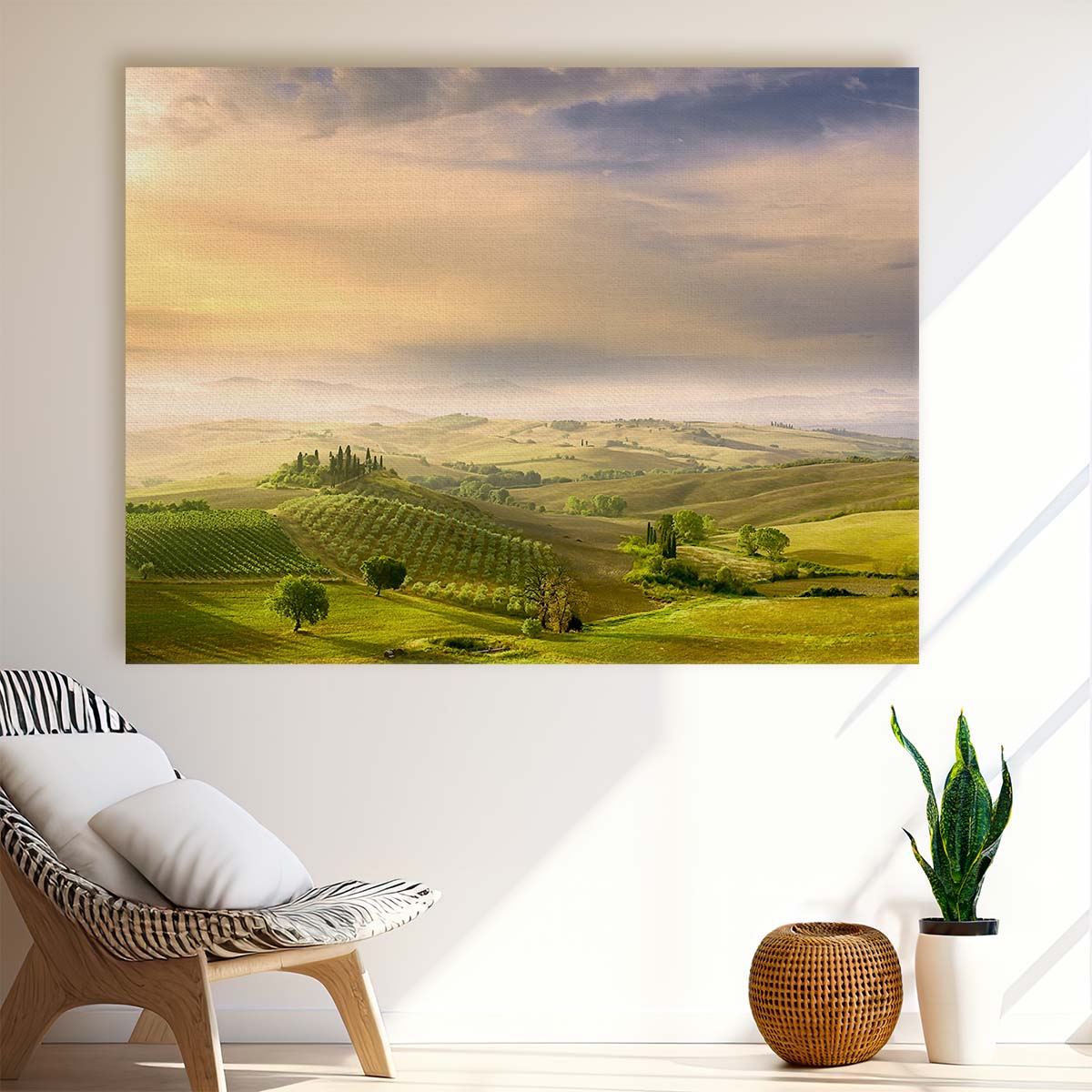 Tuscany Sunrise Lush Hills & Cypress Trees Wall Art by Luxuriance Designs. Made in USA.