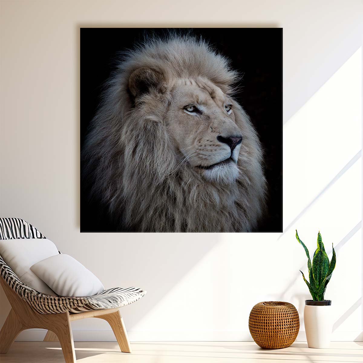 Majestic Dark Timbavati White Lion Portrait Wall Art by Luxuriance Designs. Made in USA.