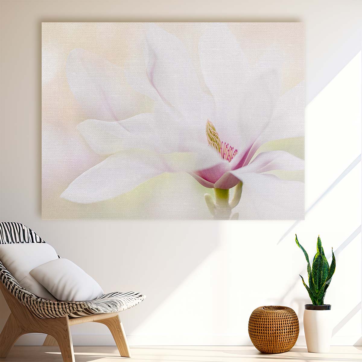 White Magnolia Bloom Macro Floral Garden Wall Art by Luxuriance Designs. Made in USA.