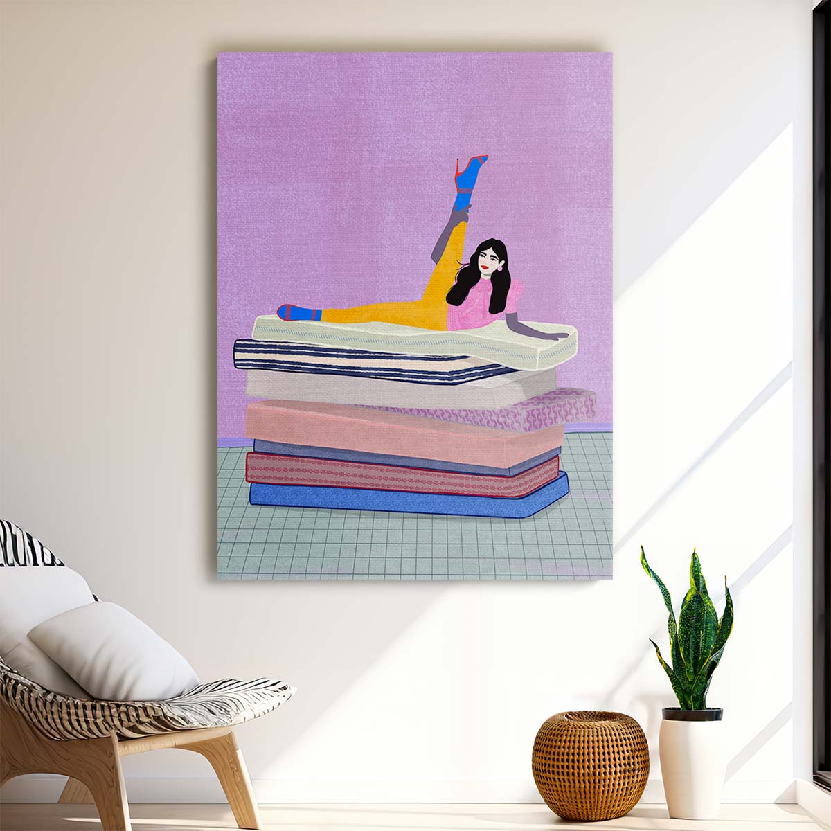 Flexible Yoga Pose Woman Illustration Wall Art for Zen Spa by Luxuriance Designs, made in USA