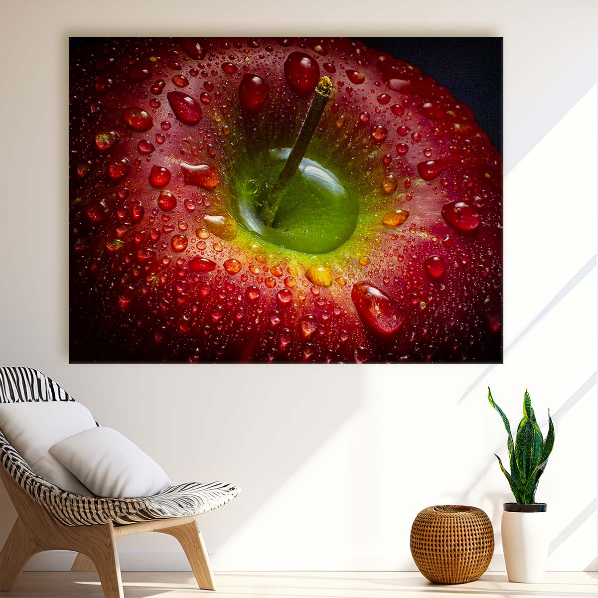 Colorful Macro Red Apple Droplets Abstract Wall Art by Luxuriance Designs. Made in USA.