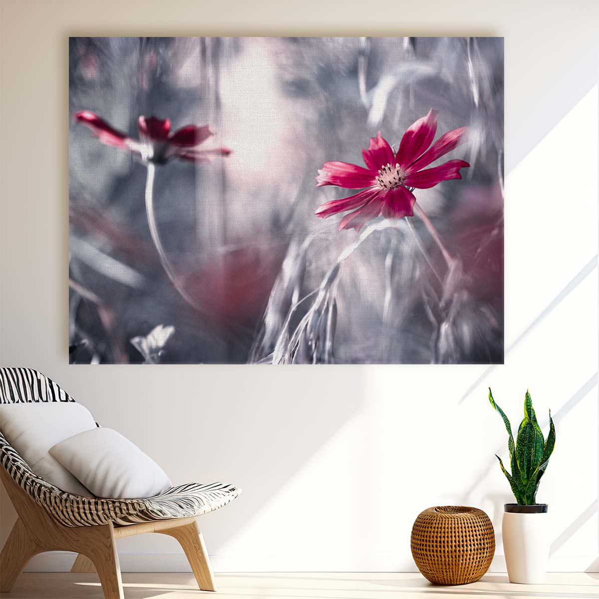 Red Cosmos Flower Macro Photography Romantic Floral Bokeh Wall Art