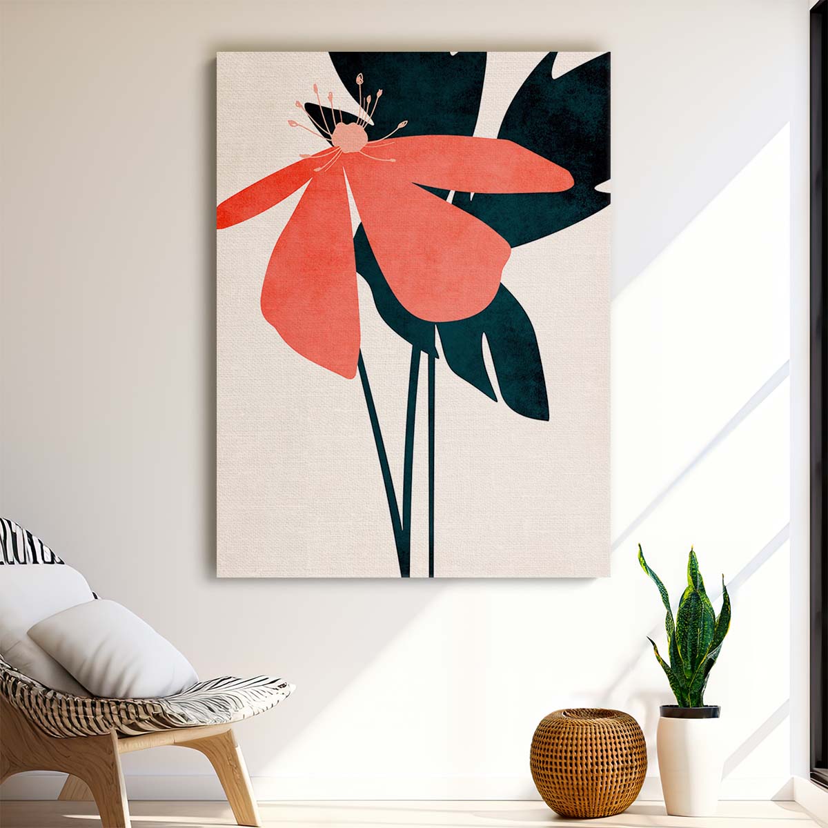 Red Flower Botanical Illustration on Bright White Background by Kubistika by Luxuriance Designs, made in USA