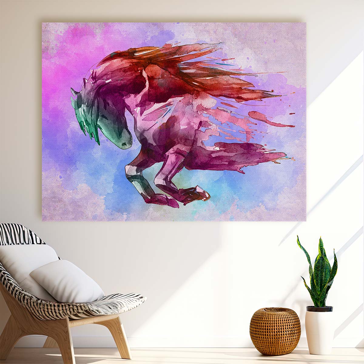 Red Horse Watercolor Painting Wall Art by Luxuriance Designs. Made in USA.