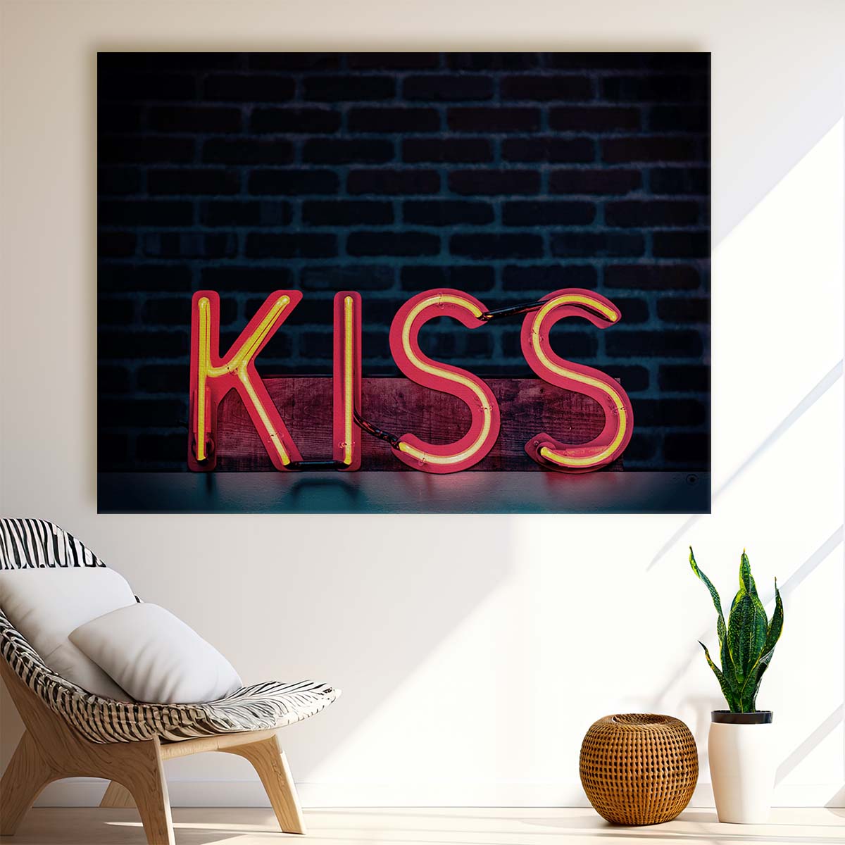 Red Neon Kiss Sign Romantic Love Typography Art Wall Art