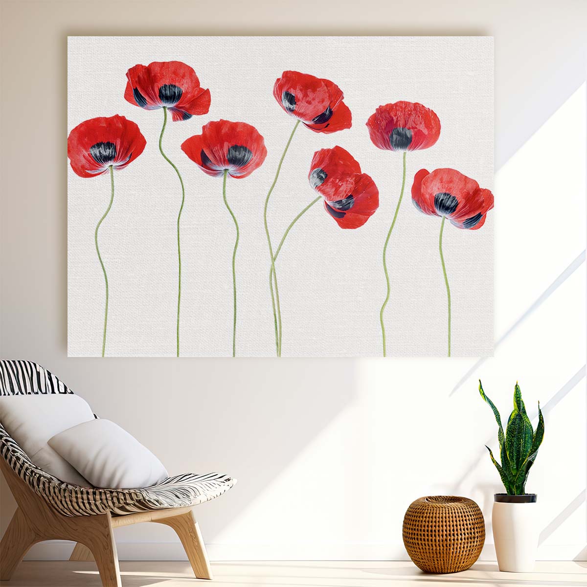 Minimalist Red Poppy Floral Botanical Wall Art by Luxuriance Designs. Made in USA.